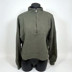 Sweaty Betty Olive Green Knit Half-Zip Pullover
